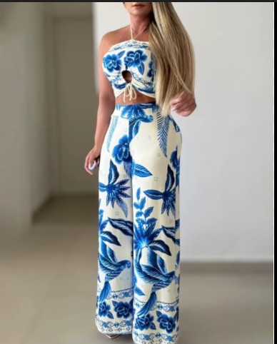 CONJUNTO 2 PIEZAS FLORAL AZUL - frente