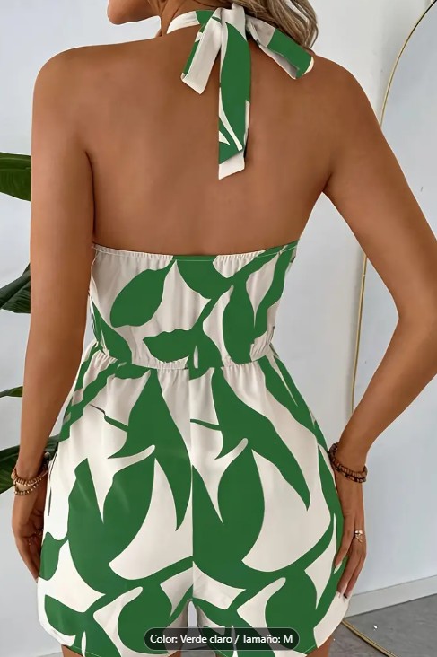 Mono casual para mujer con estampado de hojas - reverso