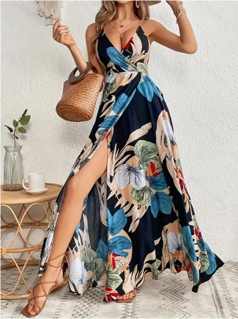 Vestido Estilo Gansu con Estampado Tropical - frente