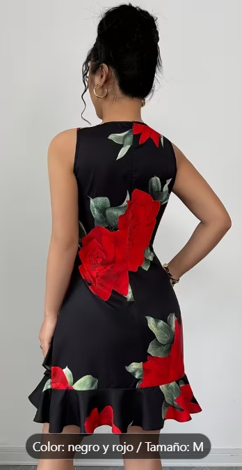 Vestido sin mangas de mujer con estampado floral de línea A - reverso