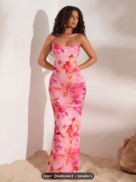 Vestido con estampado floral rosa elegante sin hombros ni tirantes - frente