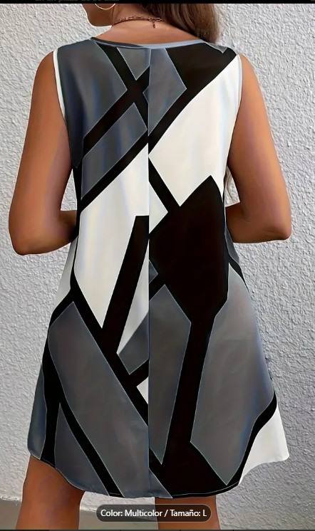 Vestido elegante sin mangas con estampado a rayas - reverso