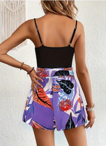 Conjunto de Shorts y Camiseta con Estampado Tropical para Mujer - reverso