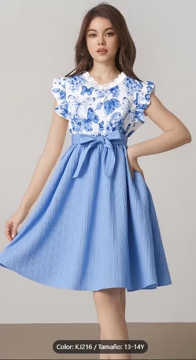 Vestido elegante para niñas con estampado floral - frente