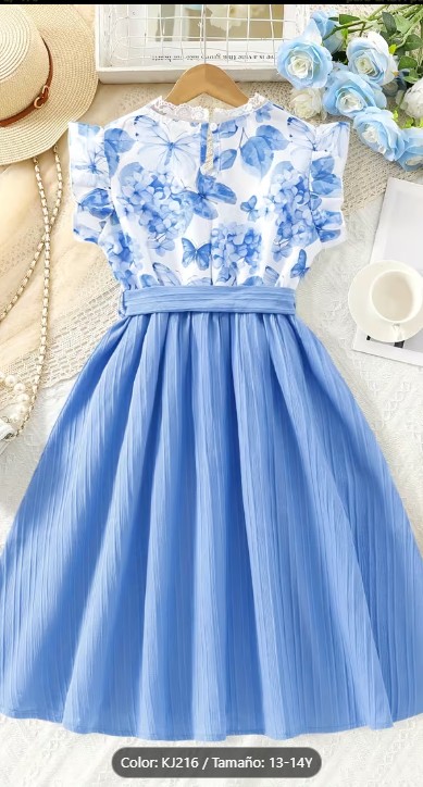 Vestido elegante para niñas con estampado floral - reverso