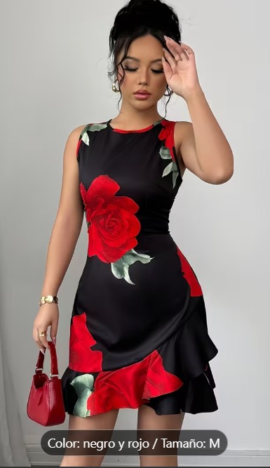 Vestido sin mangas de mujer con estampado floral de línea A - frente